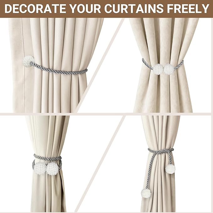 Hion Magnetic Curtain Tiebacks Grey 2pcs, Curtain Tiebacks Buckles Holdbacks - Image 5