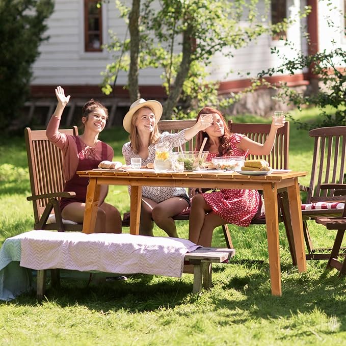 VINGLI Rectangular Outdoor Dining Table, Solid Cedar Wood Patio Table - Image 7