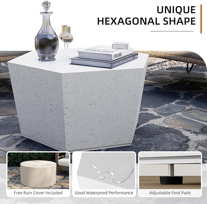 UPHA Outdoor Hexagon Coffee Table, Small Modern Minimalist Accent Tables - Image 5