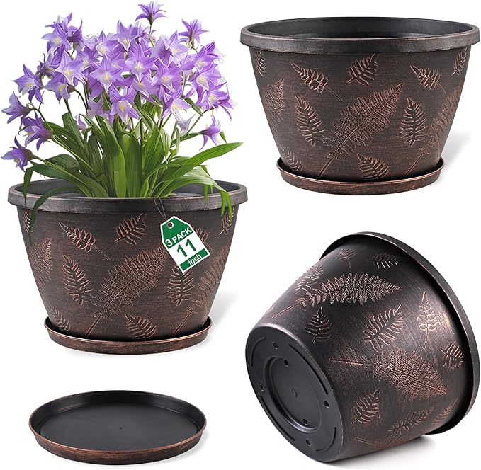 11 inch Plant Pot, 3 Pack Large Pots by Svxtoby