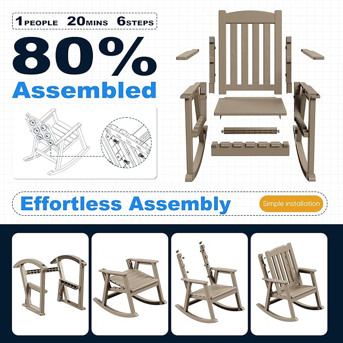 Devoko PP Material Rocking Chair Outdoor Indoor All Weather High Back Patio - Image 5
