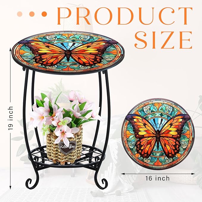 Outdoor Side Table Round Small Mosaic Patio Accent Indoor End Plant Coffee Tea - Image 3