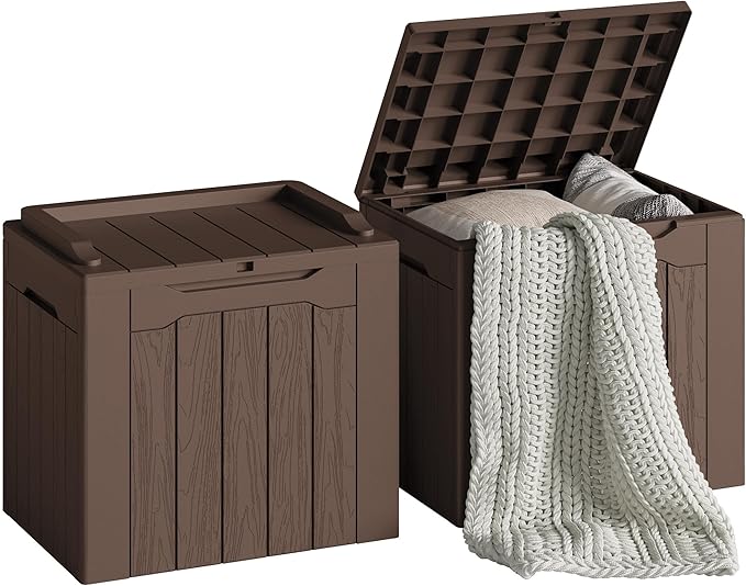 Devoko 30 Gallon Resin Deck Box 2 Pack Outdoor Indoor Waterproof Storage Box by DEVOKO