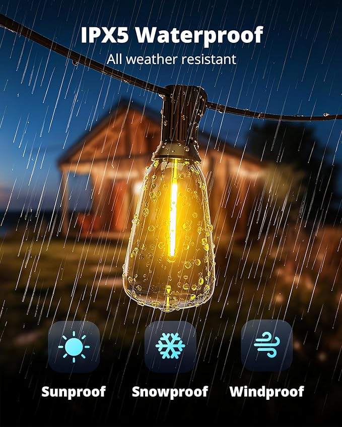 VIPAR Outdoor String Lights 25FT LED Patio Lights IPX5 Waterproof - Image 2