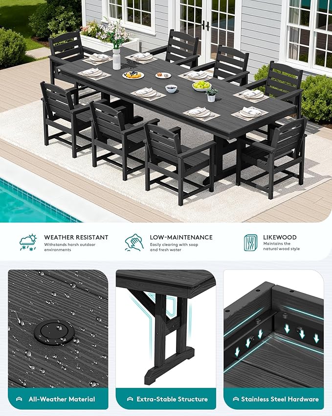 SERWALL 9 Piece Outdoor Dining Set - Image 4
