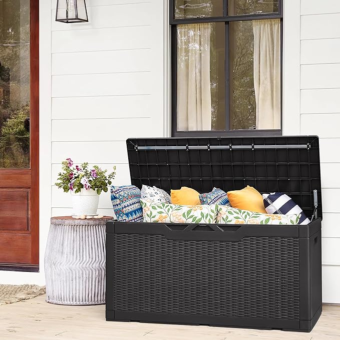 Flamaker Deck Box with Cushion 100 Gallon Waterproof Resin Storage Box with Air - Image 7
