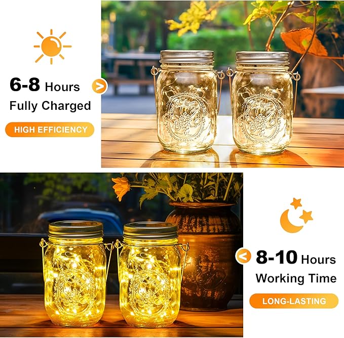 GIGALUMI Solar Mason Jar Lights, 12 Pack 30 Led String Fairy Lights Garden - Image 5