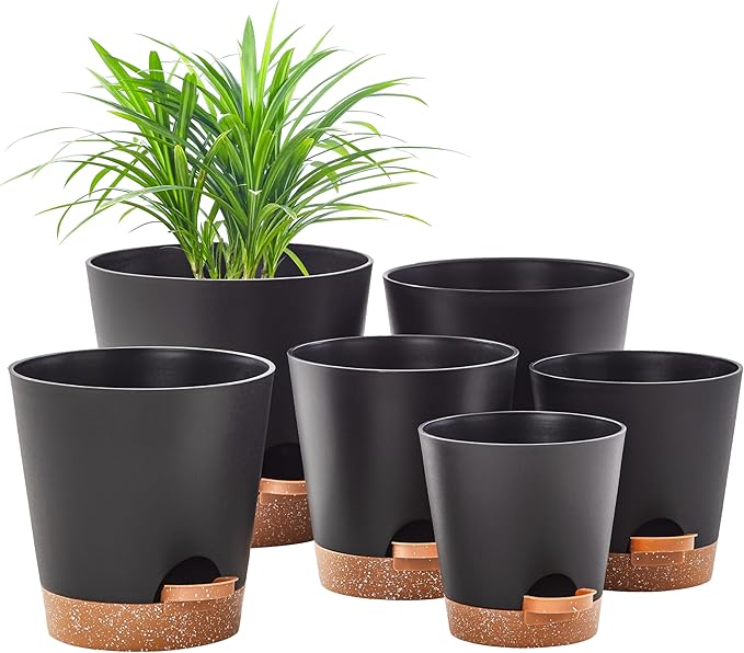 FaithLand 6-Pack Black Self Watering Planter Pots by FaithLand