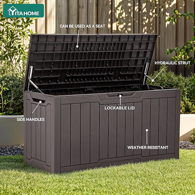 YITAHOME 80 Gallon Outdoor Storage Box, Large Water Resistant Resin Deck Box - Image 3