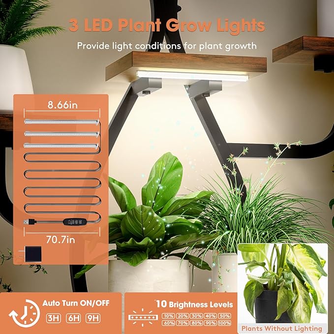 Plant Stand Indoor with Grow Light, 8 Tiered 48" Small Plant Shelf, Corner - Image 3
