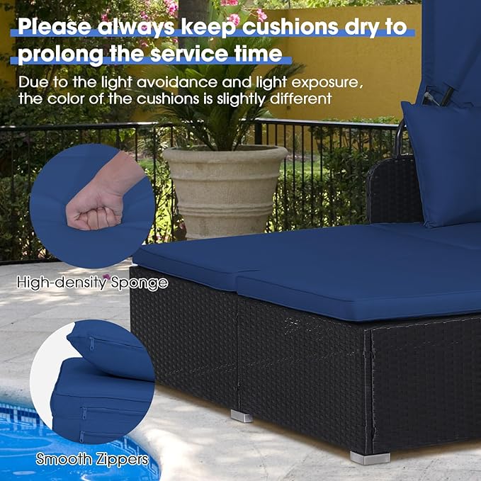COSTWAY Outdoor Daybed with Retractable Canopy, Wicker Patio Furniture Set with - Image 2
