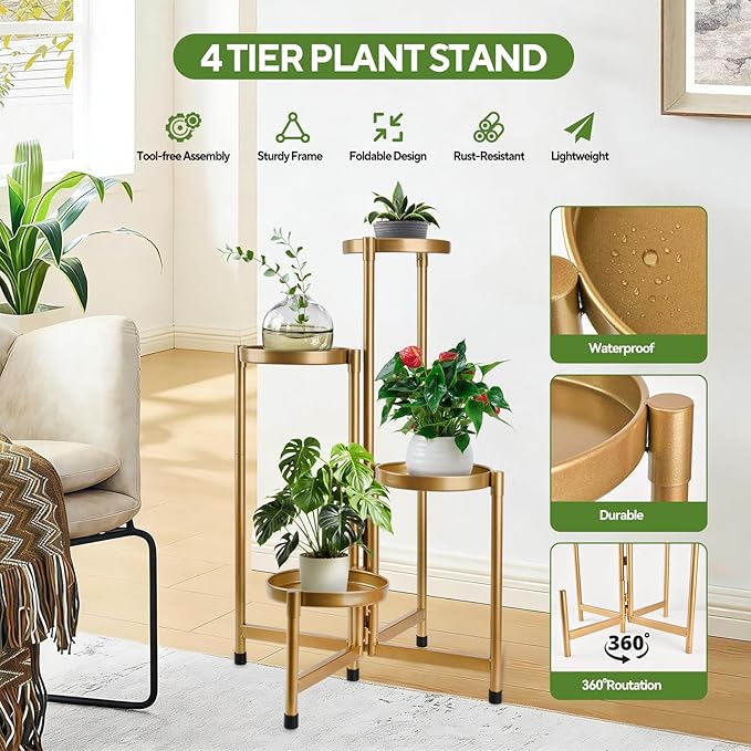 4 Tier 31 Inch Plant Stand Indoor Outdoor, Metal Plant Shelf Waterproof - Image 4
