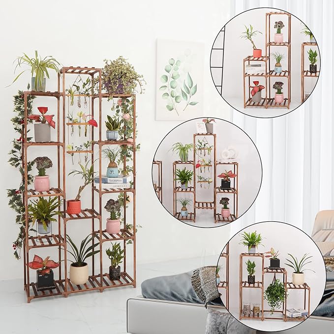 XXXFLOWER Plant Stand Indoor Outdoor 13 Tiers Wood Plant Shelf - Image 3
