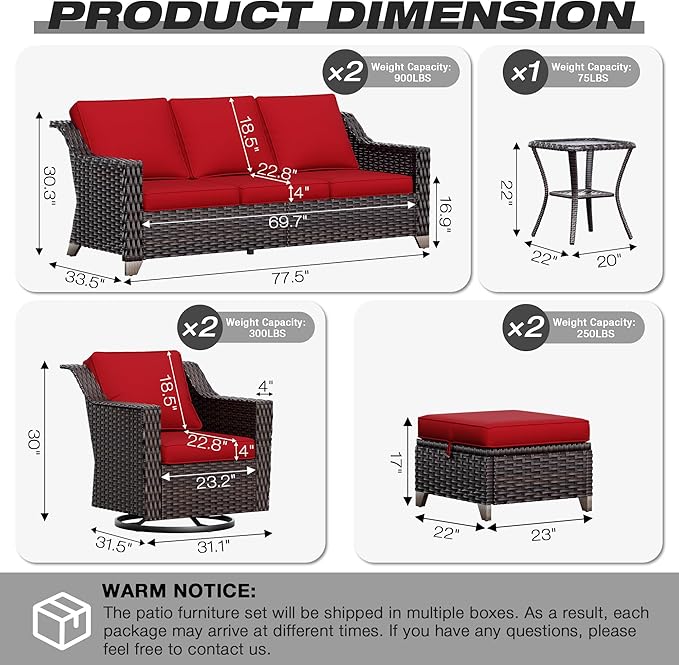 Joyside Wicker Patio Furniture Sets, 7 Pieces Upgraded Large Size Outdoor - Image 2