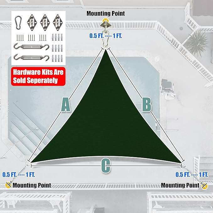 Amgo Custom Size 24' x 24' x 24' Green Triangle Sun Shade Sail Order to Make - Image 7
