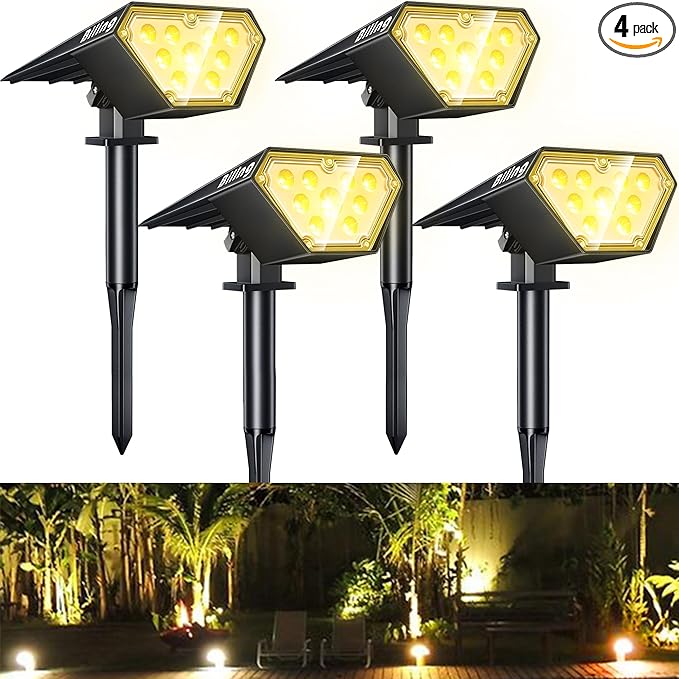 Biling Solar Spot Lights Outdoor, Bright 700 Lumen Solar Outdoor Lights IP67 by biling