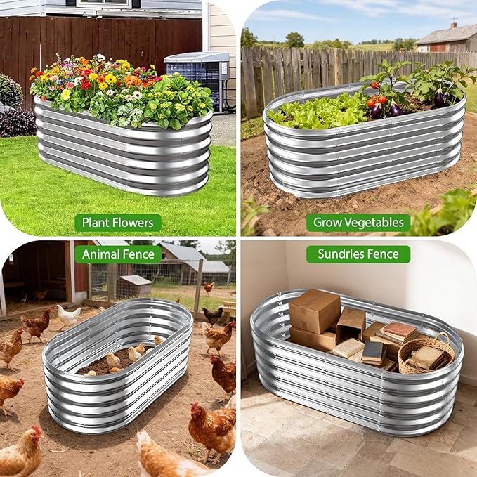 17" Tall Outdoor Garden Raised Garden Bed Kits, 4ft X 2ft Oval, 0.8MM Thick - Image 7