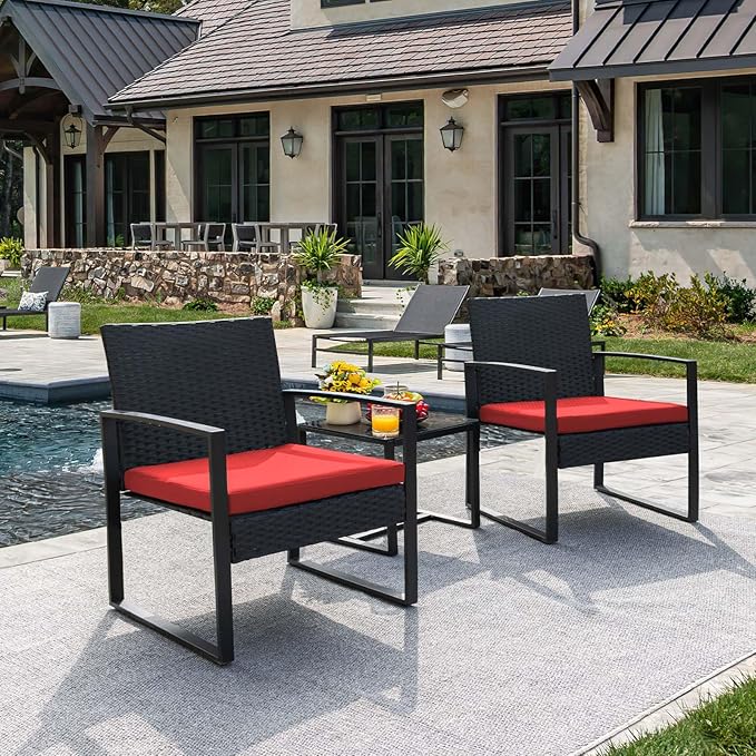 Flamaker 3 Pieces Wicker Patio Furniture Outdoor Modern Rattan Chair - Image 5