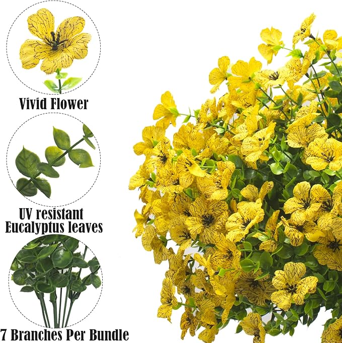 Artificial Fake Flowers for Outdoor Spring Decoration, 16 Bundles Faux Silk - Image 3