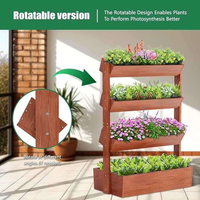 SUNYRISY 4 Tiers Vertical Wooden Raised Garden Bed Outdoor, Freestanding Garden - Image 2