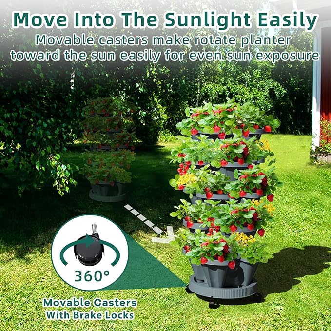 7 Tiered Strawberry Vertical Planter 2 Pack, Stackable Tower Garden Planter - Image 3