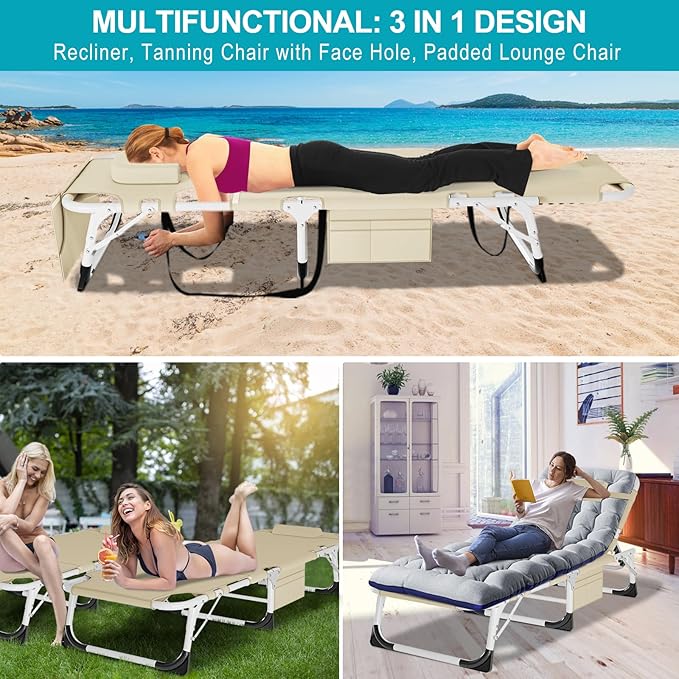 ABORON Oversized Folding Sun Tanning Chair, 3 in 1 5-Position Adjustable - Image 3