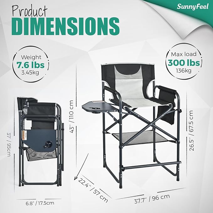 SUNNYFEEL Tall Camping Directors Chair, Portable Folding Artist Makeup Chair - Image 3