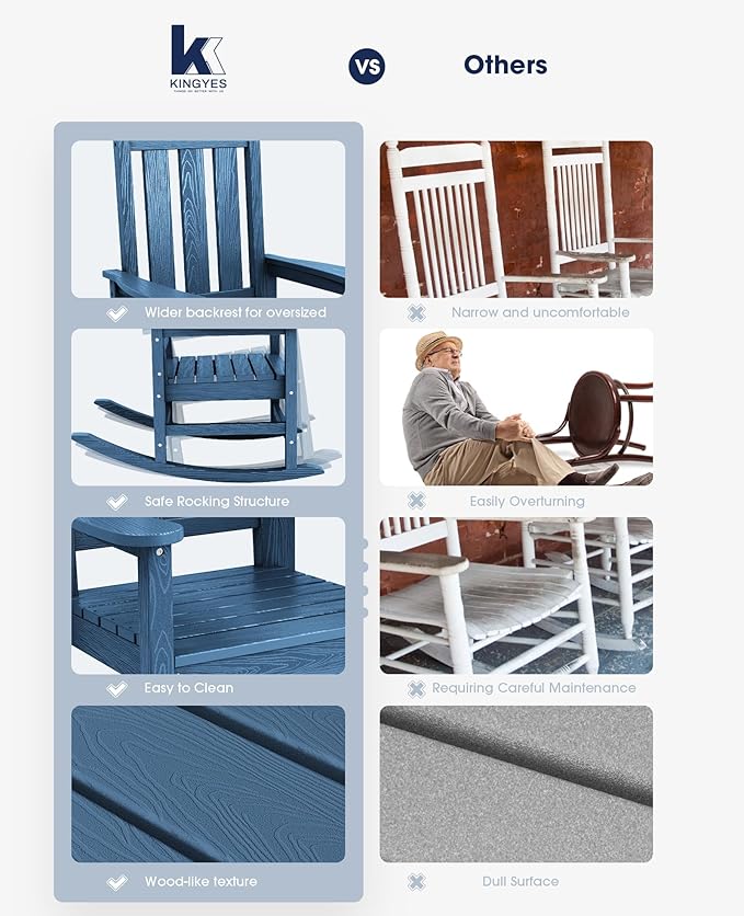 KINGYES Oversized Outdoor Rocking Chair Set of 8, All-Weather Patio Rocking - Image 8