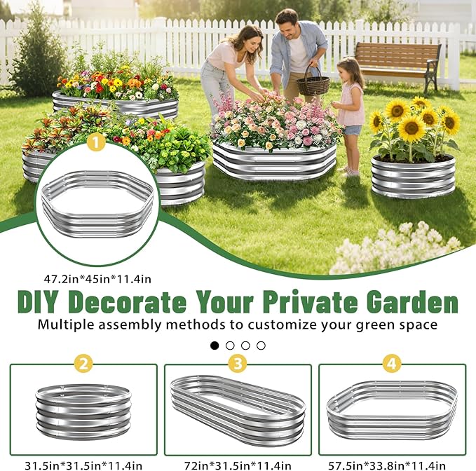 Hexagon Raised Garden Bed, 48 Inch Diagonal & 12 Inch Tall, Galvanized Steel - Image 4