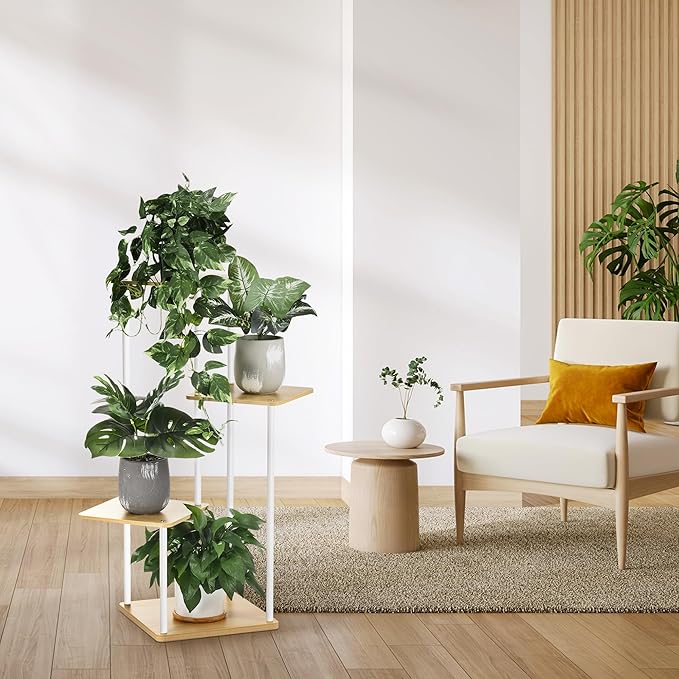 4 Tier Plant Stand Indoor Outdoor, Wood Metal Corner Shelf, Planter Shelf - Image 7