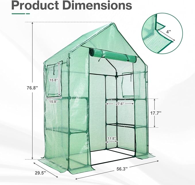 Aoodor Walk-in Greenhouse with 4 Shelves, 4.7×2.5×6.4 ft Outdoor Garden Plant - Image 2