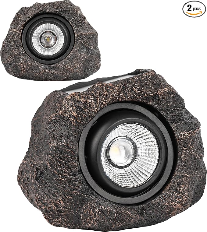 Solar Rock Lights Outdoor – 2 Pack Waterproof LED Landscape Garden Spotlights by VISFLAIR