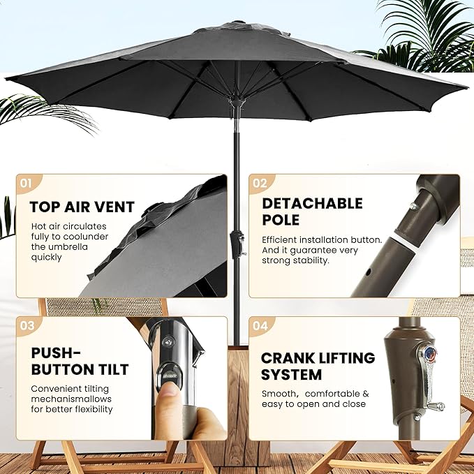 Ayge 9FT Large Outdoor Patio Umbrella Market Table Umbrella-UV Resistant - Image 3