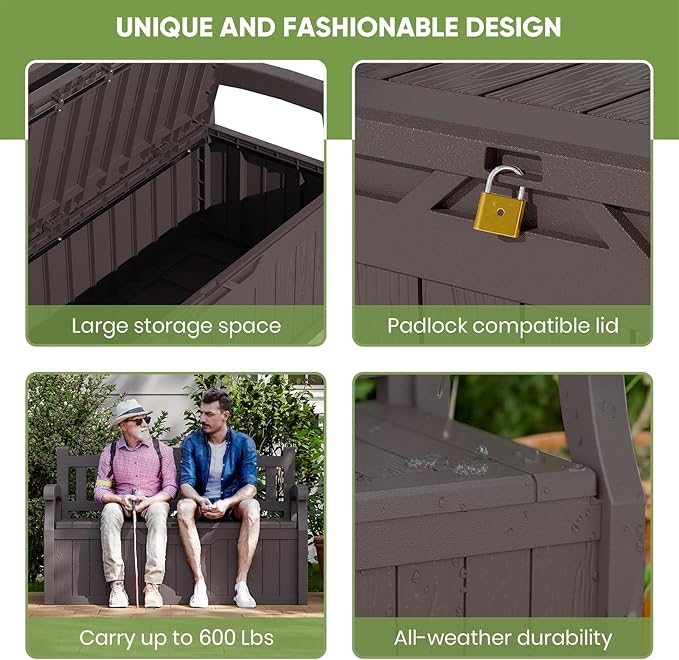 Patiowell 75 Gallon Plastic Storage Bench, Water-Resistant Deck Box - Image 6