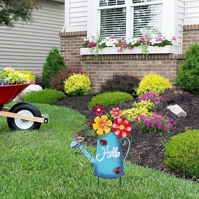 hogardeck Garden Decor for Outside, Metal Watering Can Decorative Garden Stakes - Image 5