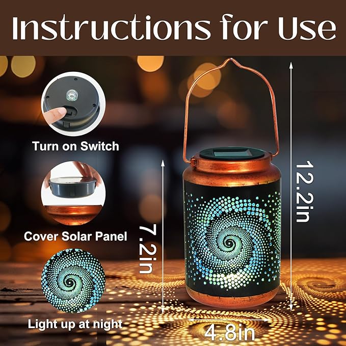 2 Pack Solar Lanterns Outdoor Hanging Metal Waterproof LED - Image 3