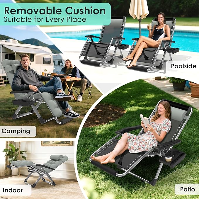 Suteck Oversized Zero Gravity Chair, 29In XL Lounge Chair w/Removable - Image 7