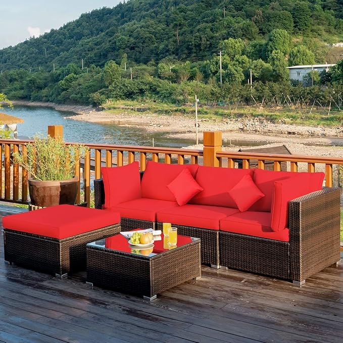 Tangkula 5 Pieces Patio Rattan Furniture Set, Outdoor Sectional Rattan Sofa Set by TANGKULA