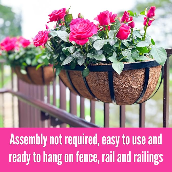 LaLaGreen Deck Railing Planter Boxes Black Metal Rectangular Hanging Planters - Image 7