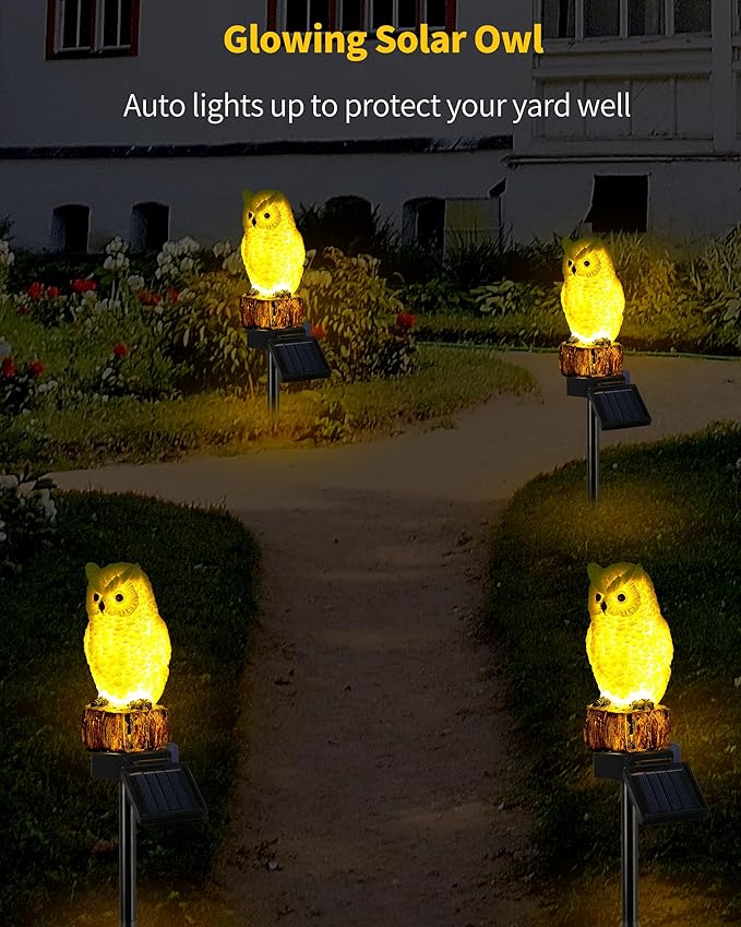 iStatue 2PC Solar Owl Garden Stake Lights, Handcrafted Resin Owl Outdoor Decor - Image 5
