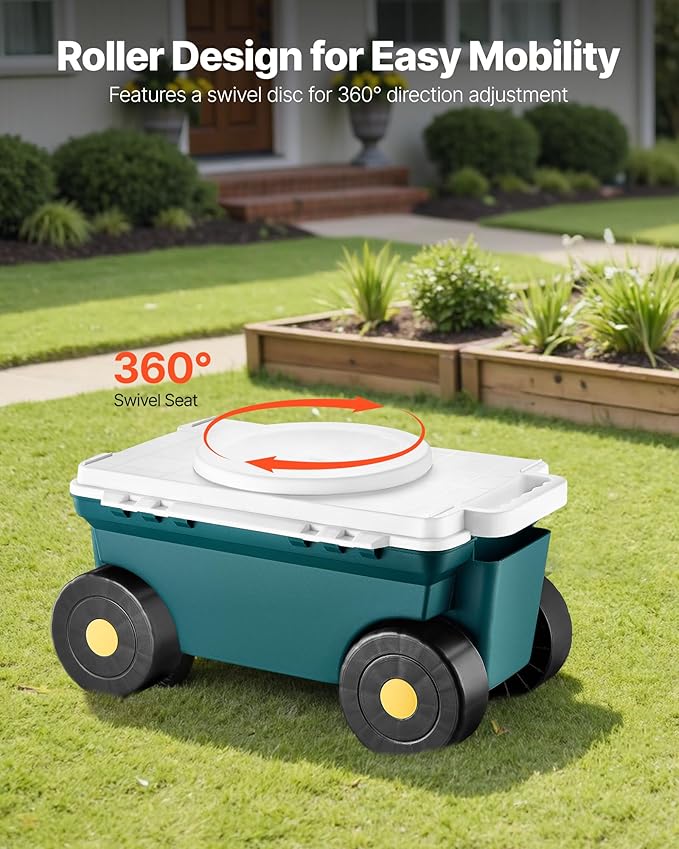 VEVOR Garden Scooter with Seat, 2 in 1 Rolling Garden Cart with Storage Bin - Image 3