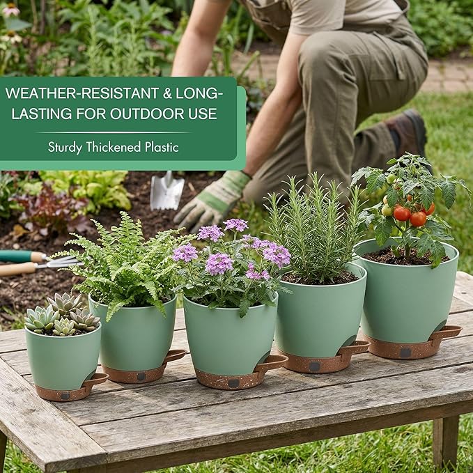 montresor 5 Pack Green 5/5.5/6/6.5/7 Inch Self Watering Planters - Image 2