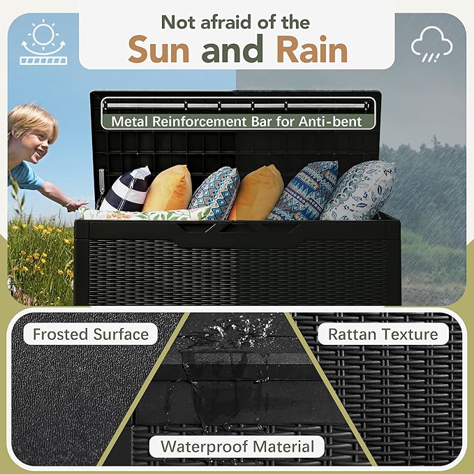Flamaker Deck Box with Cushion 100 Gallon Waterproof Resin Storage Box with Air - Image 3