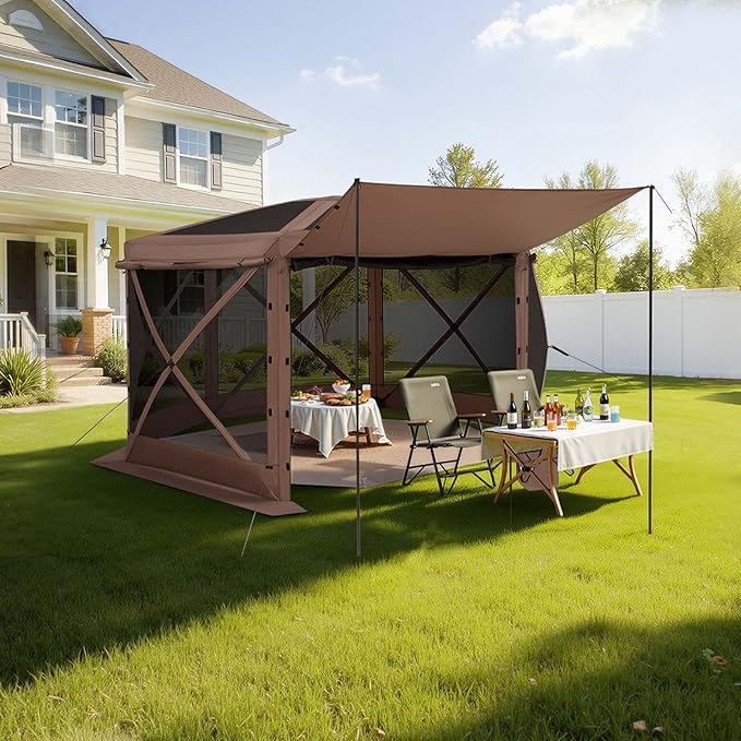 VEVOR Pop up Gazebo Screen Tent, 12 x 12 ft Large 6-Sided Camping Canopy Tent - Image 8