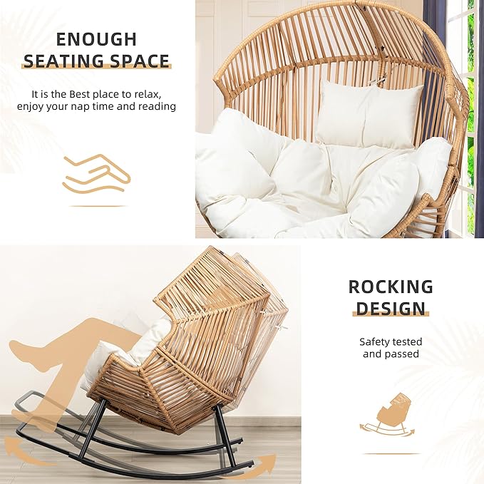 Vongrasig Wicker Rocking Egg Chair PE Rattan - Image 3