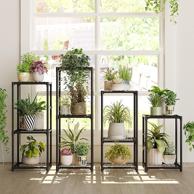 Bamworld Plant Stands Indoor 4 Sets Plant Shelves Outdoor Metal Plant Holder by Bamworld