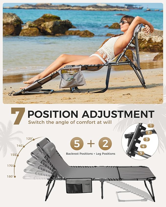KingCamp Tanning Chair with Face Hole, Lounge Chairs Outdoor Folding Comfy - Image 5