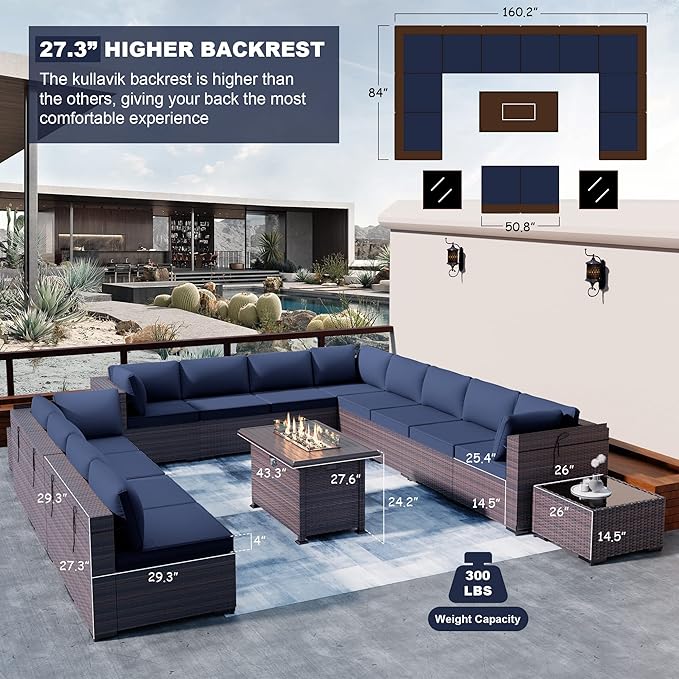 Kullavik 15 Pieces Outdoor Patio Furniture Set - Image 6
