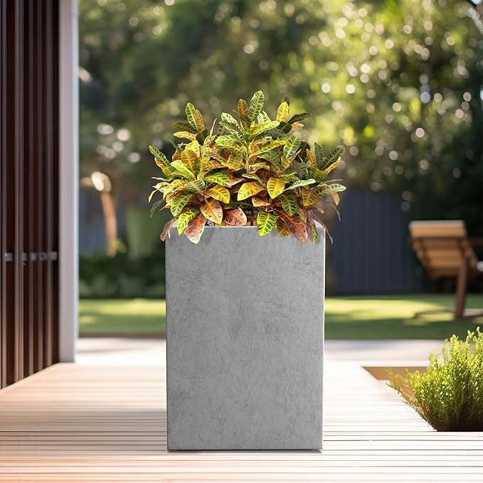 Kante 15.7" H Tall Rectangular Concrete Planters, Outdoor Indoor Lightweight - Image 6