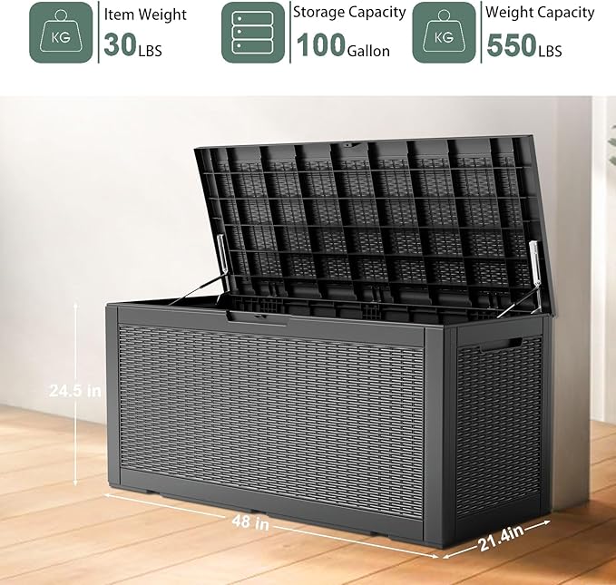 DRATO 100 Gallon Large Deck Box, Outdoor Storage Box - Image 6